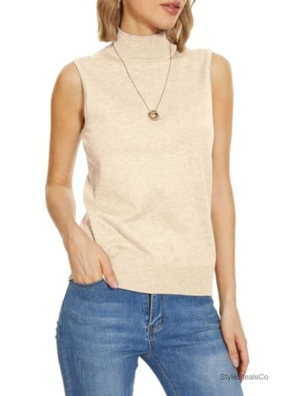 Women's Sleeveless Mock Neck Sweater Vest 70% Rayon 30% Polyester
